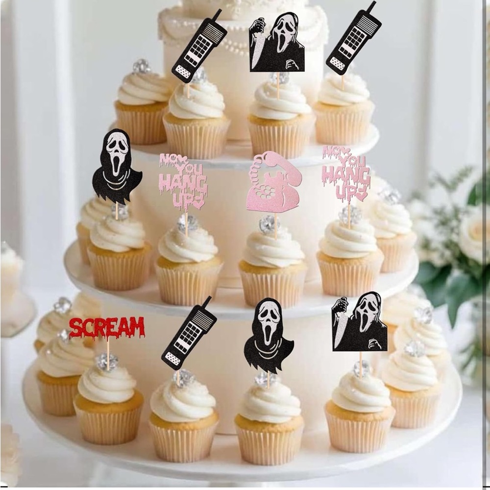 5for$10 24 Horror Movie Cupcake Toppers Glitter Ghost Telephone Cupcake Picks